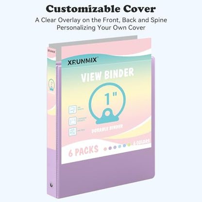 1-1/2'' 2-Inch 3-Ring Binder with Pockets, Premium View Binders with Three Ring Binders Holds up to 200/325/450 Sheets US Letter Size, Bulk Pack of 6 (1-inch Pastel 6 Packs) - size: 1 inch