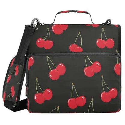 Caikeny 3 Ring Zipper Binder Red Cherry Black 1.5 inch Binders Bag with Shoulder Strap and Handle Expanding File Pockets - color: Multicolored 1z2.16