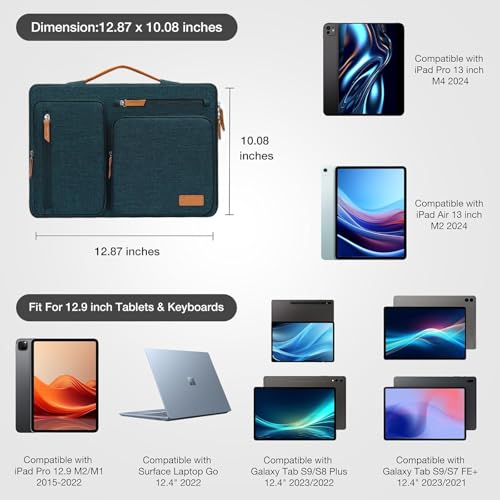 MOSISO 12.9 inch Tablet Sleeve Case for iPad Pro 13 M4 & iPad Air 13 M3 M2, iPad Pro 12.9 M2 M1 6/5th with Magic Keyboard&Smart Keyboard Folio, Side Open Carrying Bag with 4 Zipper Pockets, Teal Green - color: Teal Green, size: 12.9 inch