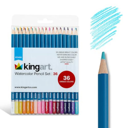 KINGART 36 Count Watercolor Pencils, Vibrant Pigments for Blending, Drawing & Painting, Pre-Sharpened, Water Soluble Pencils
