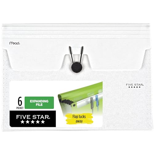 Five Star Expanding File Organizer, 6-Pocket Accordian File Organizer, Bungee Closure, Holds 8-1/2" x 11" Paper, White (350100E-ECM) (Pack of 6) - color: White, size: Pack of 6