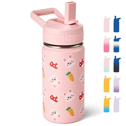 Fijinhom 12 oz Kids Water Bottle, Toddler Water Bottle with Straw, Boys&Girls Bottle for School, 304 Stainless Steel Vacuum Insulated Bottle for Kids, BPA-Free, Leak-Proof, Rabbit - color: Rabbit