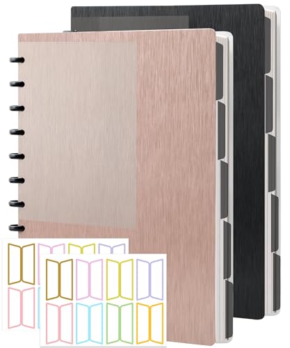 Yoment 2 Pack Discbound Notebook Refillable 5 Subject Notebook 8.6" x 12" Customizable Spiral Journal with Removable Pages 120 Disc Planner with Dividers & 12 Tabs for Work Meeting School - color: 3 Gold&black, size: Large