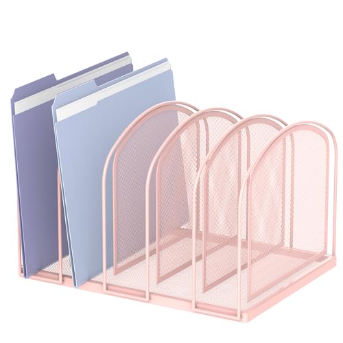 SUPEASY File Organizer for Desk, 5-Section Mesh Desk Organizer, Vertical File Holder Desktop Organizer File Sorter, File Folder Holder for Office Supplies, Pink - color: Pink, size: 5 Section