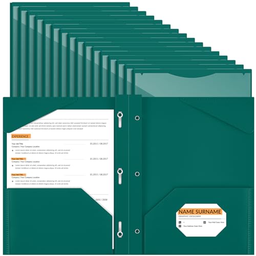 Henoyso 48 Pcs Plastic Folder with Clear Front Pocket and 3 Prongs Heavy Duty Plastic Folders with Card Slot Pocket Folders with Prongs for School Office Home(Dark Green) - color: Dark Green