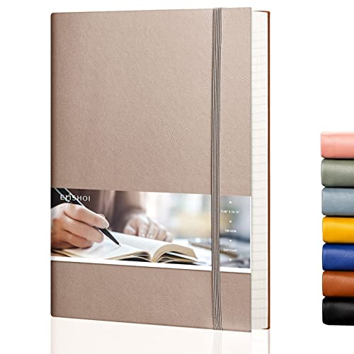 EMSHOI Lined Journal Notebook, 204 Numbered Pages, B5 Size (7.5'' x 10'') | 100 GSM Thick Paper, Leather Softcover, College Ruled, for School, Writing, Work, Office & Journaling (Khaki) - color: Khaki, style: Ruled