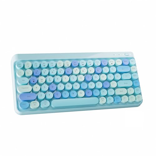 Wireless Bluetooth TKL Keyboard with 84 Retro Round Keycaps, Typewriter-Style, for PC/Mac/Tablets (Blue-Colorful) - color: Blue-Colorful