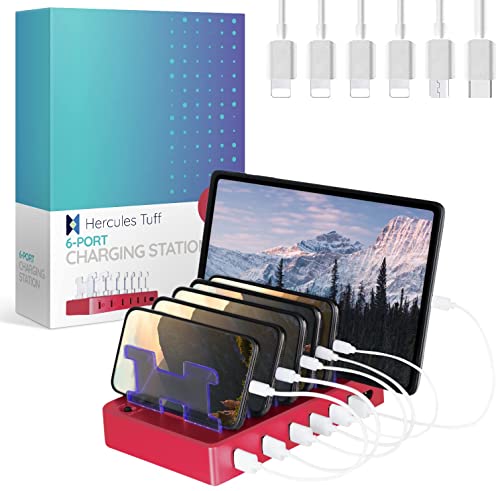 Charging Station for Multiple Devices – 6-Port USB Charging Dock for Apple & Android – Fast Multi-Charger Organizer for Phones, Tablets & More (Pink) - color: Pink