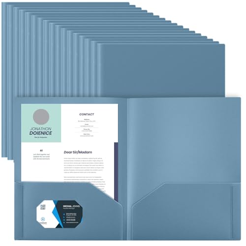 Gueevin 72 Pack Plastic Folder with Pockets, 2 Pocket Folders, Plastic Glossy Folders Fit Letter Size Paper, Heavy Duty Durable File Folder with Business Card for Home Office School (Blue Grey) - color: Blue Grey