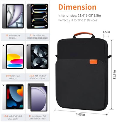 9-11 Inch Tablet Shoulder Bag Carrying Case for 11" iPad Pro M5 M4/ iPad Air 11" M4 M3 M2 2026 2025, iPad A16 11", New Amazon Fire Max 11/10.1" Fire HD 10 Plus, Vertical Laptop Sleeve Handbag, Black - size: 9-11 Inch