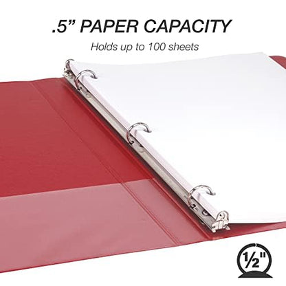 Samsill 0.5 Inch 3 Ring Binder, Economy Round Ring, Clear View Cover, 100 Sheet Capacity - for School, Home, Office - Red, 4 Pack - color: Red, size: 4-Pack, style: 0.5-Inch