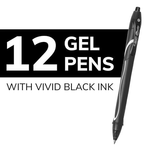 BIC Gelocity Quick Dry Black Gel Pens, Medium Point (0.7 mm), Supplies for Students and Teachers, with Full Grip, 12-Count Pack in Black - color: Black, size: 12 Count (Pack of 1)