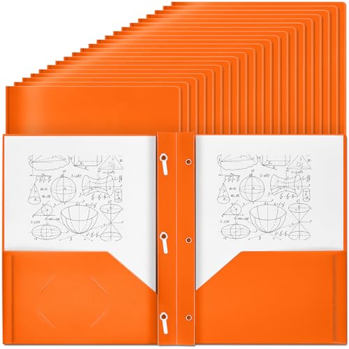 Lincia 100 Pcs Plastic Folders with Pockets and Prong Folders with Prongs 2 Pockets for Office, School for Students, Teachers, Office Workers(Orange) - color: Orange
