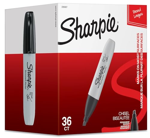 Sharpie Permanent Markers, Chisel Tip, Black, 36 Count - Home, School, Office Supplies - size: 1 Count (Pack of 36)
