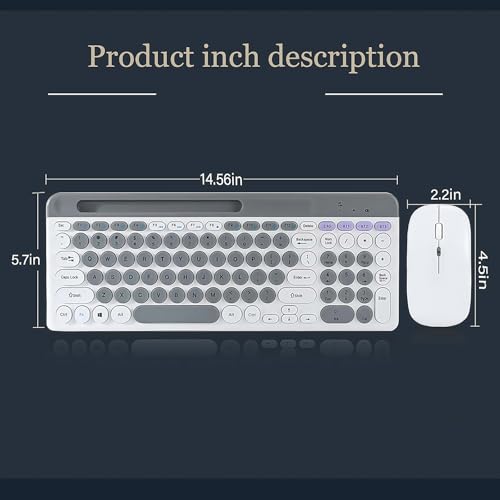 Wireless Keyboard and Mouse Combo with Phone Tablet Holder, Rechargeable Dual-Mode (Bluetooth 5.0 and 3.0 +2.4G) Multi-Device Silent Mouse for Windows, iPad, Tablet, MacOS,iOS,Android (Grey+White) - color: Grey+White