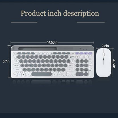 Wireless Keyboard and Mouse Combo with Phone Tablet Holder, Rechargeable Dual-Mode (Bluetooth 5.0 and 3.0 +2.4G) Multi-Device Silent Mouse for Windows, iPad, Tablet, MacOS,iOS,Android (Grey+White) - color: Grey+White