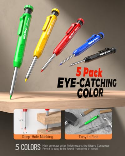 Nicpro 27 Pack Carpenter Pencils for Woodworking, Construction Mechanical Pencil with 100 Refill, Automatic Center Punch and Carbide Scribe Carpenter Tool, Construction Pencil for Carpenters Marking - size: 1 Count (Pack of 27)