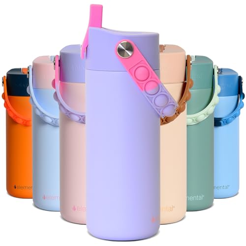 Elemental Insulated Kids Water Bottle, Stainless Steel Water Bottle with Straw Lid & Pop-It Handle, Leak-Proof Water Bottles for School, Boys or Girls, Travelling and Sports, 18oz - Lilac Tie Dye - color: Lilac Tie Dye