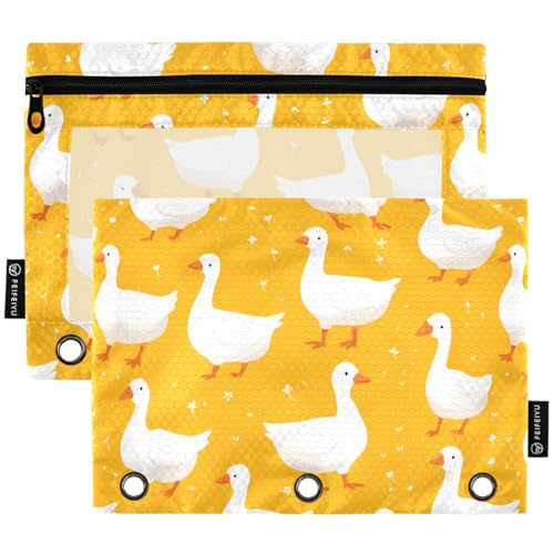 Studying 2 Pack Cute White Geese Orange 3 Ring Binder Pencil Pouch Bags,Clear Window Storage Case with Zipper for Boys Girls School Office Supplies Cosmetics Organizers - color: Multi-goose