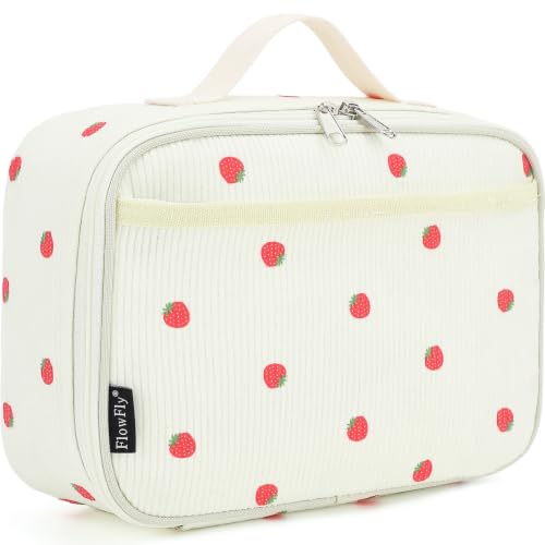 FlowFly Kids Lunch Bag, Durable Insulated School Lunch Box, Thermal Small Lunch Cooler Tote for Teen Boys & Girls,Corduroy Strawberries Beige - color: Corduroy Strawberries Beige