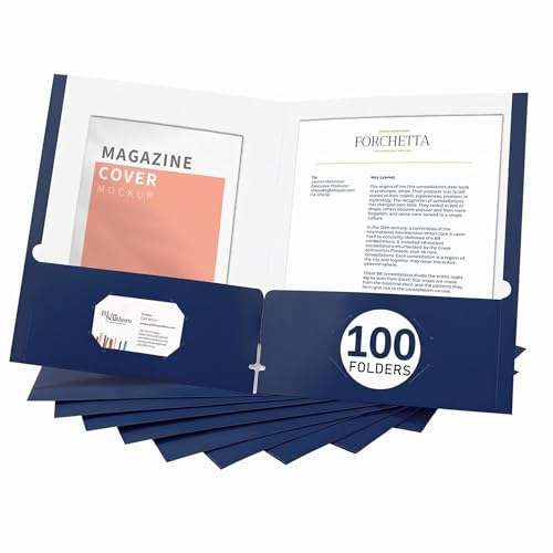 Zzrywuty File folders with Pockets,Navy Blue Two folders for documents,100 Pack Paper Folders with Card Slot,Letter Size,School Students,Business,Home and Office Workers - color: Old Blue-100pcs-new