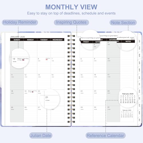 2026 Planner, Weekly and Monthly Calendar Planner Agenda, Jan 2026 - Dec 2026, Planning Academic Book, Office Desk Accessories and School Supplies - A5 (6.3'' x 8.5'') - color: C-Mountain Flight