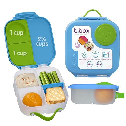 b.box Mini Lunch Box Kids | 4.25 Cup Leak Proof Bento Box for Kids Ages 3+ | 3 Compartment Snack Containers, School Lunch Container, Dishwasher Safe, BPA-Free, PFAS-Free - Ocean Breeze - color: Ocean Breeze, size: 1-pack
