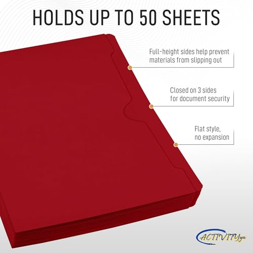 Red File Jackets, Flat-No Expansion, Letter Size, Reinforced Straight-Cut Tab, 10 Pack - color: Red