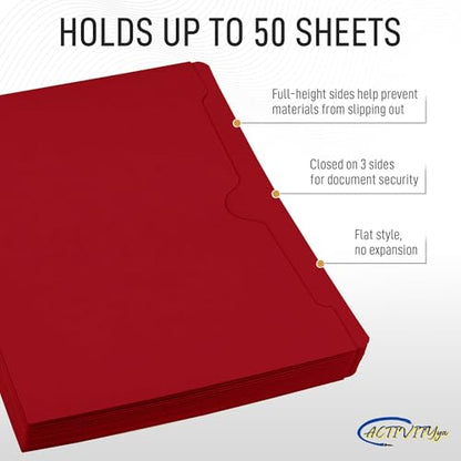 Red File Jackets, Flat-No Expansion, Letter Size, Reinforced Straight-Cut Tab, 10 Pack - color: Red