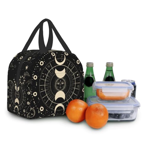 Nerxy Sun and Moon Mystic Astrology Tarot Goth Insulated Lunch Bag Black Lunch Box Reusable Cooler Tote Bag Woman 8x5x8.5inch Waterproof Meal Container for Work School Travel Office Picnic - color: Mystic