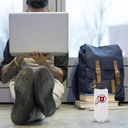 Game Day Outfitters Utah 32oz Stainless Steel Double Walled White Beverage Bottle with Flip Straw Spout - College Gear for Playoff Season – For Office, Home or Auto – Show your Utes Pride - style: Utah / White
