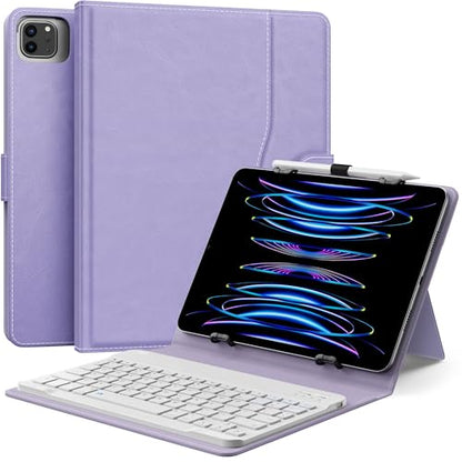 MoKo Universal Tablet Case with QWERTY Keyboard for 9",9.7",10.1",10.2",10.4",10.5",10.9",11" Tablet, with Removable Wireless Bluetooth Keyboard&Pen Holder for iPad, Samsung, Fire, Pixel, Other, Lilac - color: Lilac