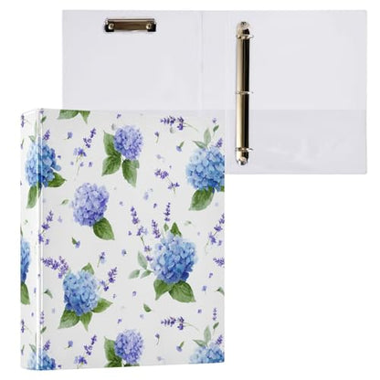 Blue Hydrangea and Lavender Binder 3 Ring 1.5 Inch Binder with Clipboard&Pockets, Hardcover Binders Heavy Duty Large File Folder for Office School Supplies - Holds 200 Sheets - color: Blue Hydrangea and Lavender, size: 1 Pack-12.4x10.63in