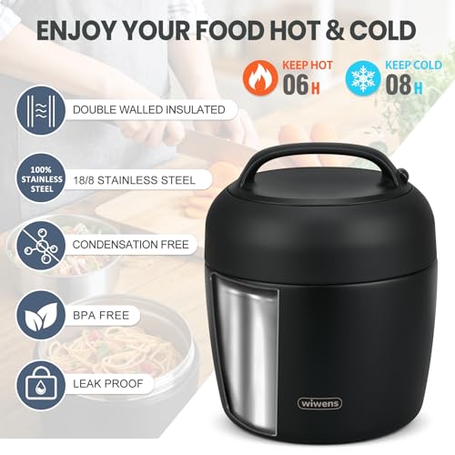 wiwens Thermo Food Jar for Hot Food Adults 32OZ Soup Thermo Lunch Containers Wide Mouth Vacuum Insulated Stainless Steel Leakproof Bento Box with Spoon - color: Black3