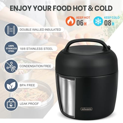 wiwens Thermo Food Jar for Hot Food Adults 32OZ Soup Thermo Lunch Containers Wide Mouth Vacuum Insulated Stainless Steel Leakproof Bento Box with Spoon - color: Black3