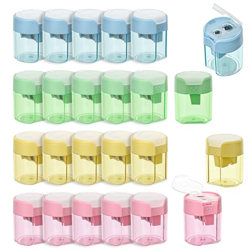 Colored Pencil Sharpener Bulk for Kids Manual Handheld Crayon Sharpeners | BOPART 24pcs Pencil Sharpeners Manual Dual Holes Compact Pencil Sharpener with Lid for Kids Adults Students at School Office - style: 24Pcs Sharpeners - A