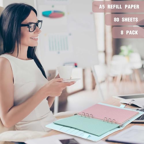 PerKoop 8 Pack Lined Refill Paper A5 Colored 6 Ring Binder Planner Inserts 6 Hole Notebook Refills Paper 8.2 x 5.8 Inch Loose Leaf (Bohemia) - color: Bohemia