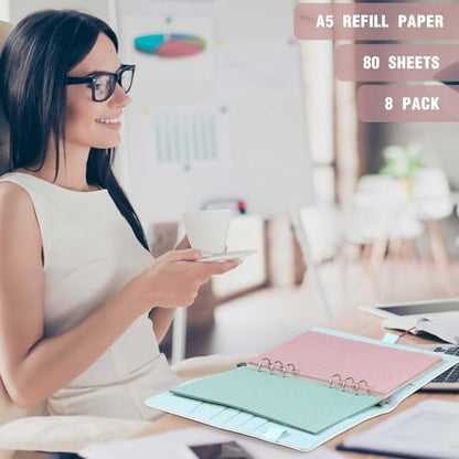 PerKoop 8 Pack Lined Refill Paper A5 Colored 6 Ring Binder Planner Inserts 6 Hole Notebook Refills Paper 8.2 x 5.8 Inch Loose Leaf (Bohemia) - color: Bohemia
