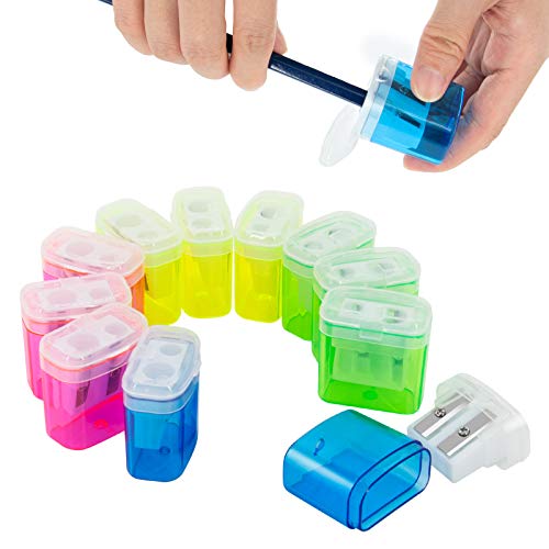 KIDMEN 12 PCS 2 Holes Small Manual Pencil Sharpener with Lid,for Kids,School - style: Small Pencil Sharpener