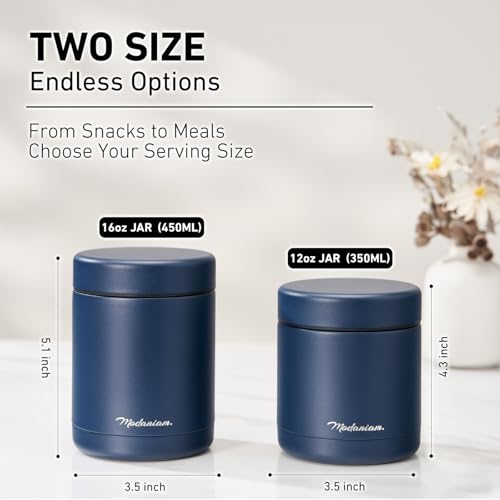 Modaniam Stainless steel Insulated Food Jars set (16Oz + 12 OZ) wide mouth, Insulated Lunch Containers,Insulated food container, Hot Food Lunch Container, Hot Lunch Box - Midnight Navy - color: Zee-MidnightNavy