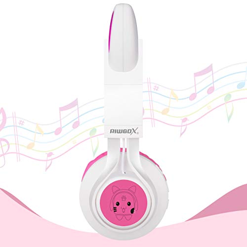 Riwbox CT-7 Cat Ear Bluetooth Headphones, LED Light Up Bluetooth Wireless Over Ear Headphones with Microphone and Volume Control for Travel/School/Smartphones/Laptop/PC/TV (White&Pink) - color: White&Pink