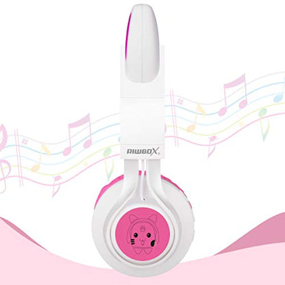 Riwbox CT-7 Cat Ear Bluetooth Headphones, LED Light Up Bluetooth Wireless Over Ear Headphones with Microphone and Volume Control for Travel/School/Smartphones/Laptop/PC/TV (White&Pink) - color: White&Pink