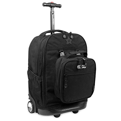 J World Duo Kids Rolling Backpack With Lunch Box Set. School Bookbag on Wheels, Black - color: Black