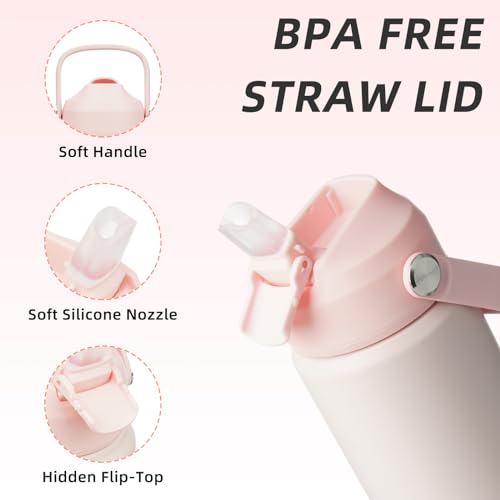 BJPKPK Insulated Water Bottle with Straw Lid, 18oz Thermo Water Bottles, Flex Handle & Non-slip Boot, BPA Free Leak Proof Stainless Steel Metal Thermo, Tumblers, Cups,Pearl Pink - color: Pearl Pink, size: 18 Ounces