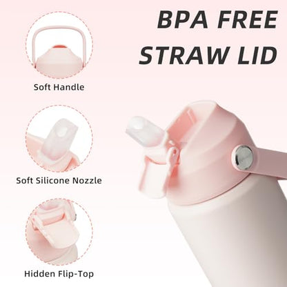 BJPKPK Insulated Water Bottle with Straw Lid, 18oz Thermo Water Bottles, Flex Handle & Non-slip Boot, BPA Free Leak Proof Stainless Steel Metal Thermo, Tumblers, Cups,Pearl Pink - color: Pearl Pink, size: 18 Ounces