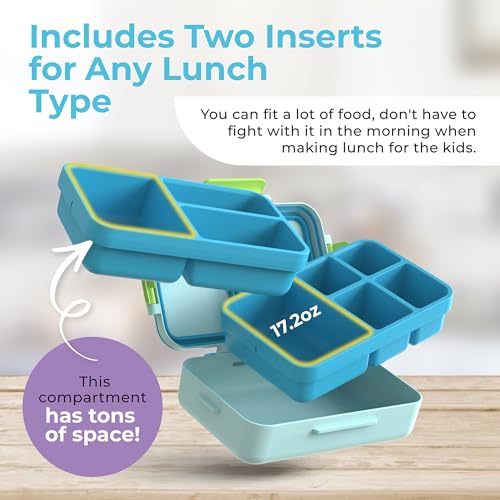 ovve Bento Box for Kids & Cutlery Set – Leakproof Kids Lunch Box, Interchangeable Inserts, BPA-Free, Dishwasher Safe Lunch Containers for School, Preschool, Toddler (Blue) - color: Blue