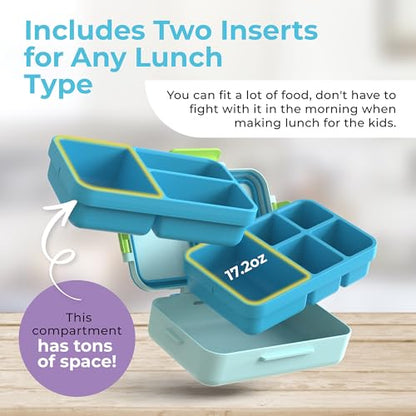 ovve Bento Box for Kids & Cutlery Set – Leakproof Kids Lunch Box, Interchangeable Inserts, BPA-Free, Dishwasher Safe Lunch Containers for School, Preschool, Toddler (Blue) - color: Blue