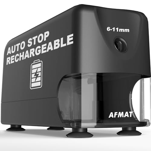 AFMAT Electric Pencil Sharpener, Cordless & Rechargeable, Heavy Duty Classroom Pencil Sharpeners for 6-11mm Pencils, Auto Stop, 2s Fast Sharpening, Battery Powered, 10,000 Sharpenings, PSD3 - color: Black