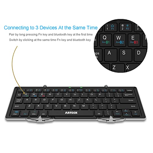 Arteck Folding Bluetooth Keyboard, Portable Mini Foldable Wireless Keyboard for iOS iPad 10.2-inch, Pro, Air, 9.7-inch, Mini, Android, MacOS, Windows Tablets Smartphone Built in Rechargeable Battery