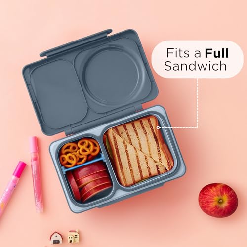 Omie OmieBox UP bento Box for Kids | Insulated Lunch Box | Leak Proof Vacuum Insulated Thermal Food jar | Cooler ice Pack | 2 Compartments (Graphite) - color: Graphite